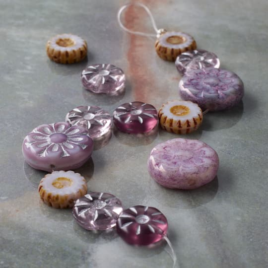 6 Packs: 13 ct. (78 total) Lavender Garden Czech Glass Flat Round Bead Mix by Bead Landing™